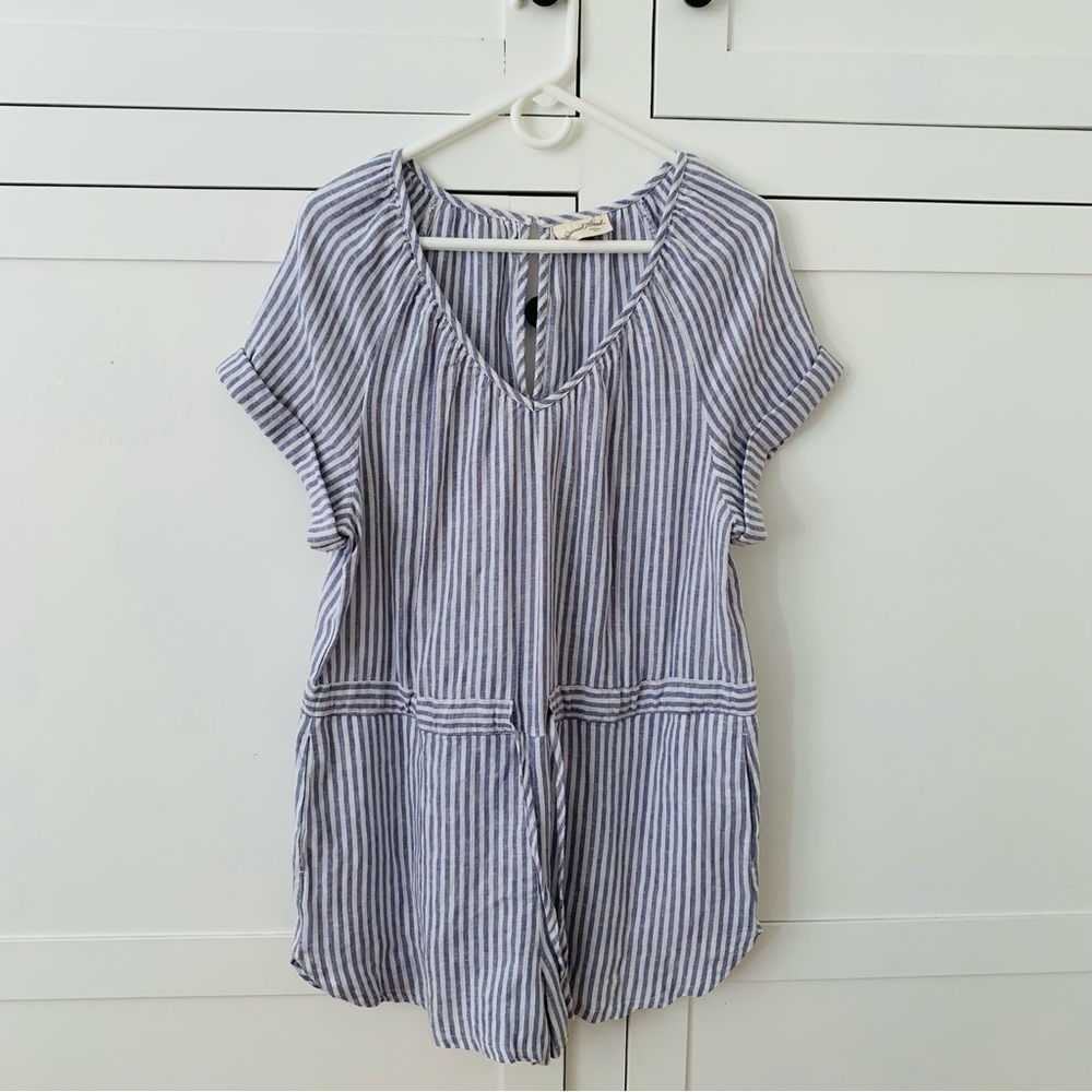 Universal Thread Blue Stripe Linen V Neck Romper Size Small